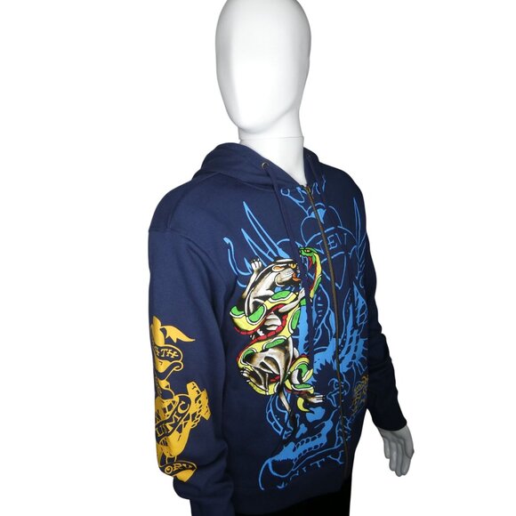 Ed Hardy Men's Panther‎ Bulldog Midnight Blue Hoodie Sizes L & XL - Picture 4 of 16